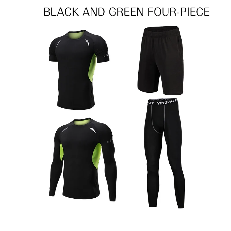 A 4 Black and Green 4 шт./компл. Для мужчин спортивный костюм сжатия нижнее бельё для девочек уличные кроссовки для бега от одного года до четырех лет футболка штаны для спортзала, Фитнес тренировки колготки костюм - Цвет: A 4 Black and Green