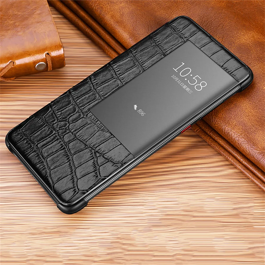 Умный флип-чехол из натуральной кожи P30pro для huawei mate 20 10 P20 Pro P30 Etui с окном для сенсорного экрана роскошный чехол с крокодиловым узором