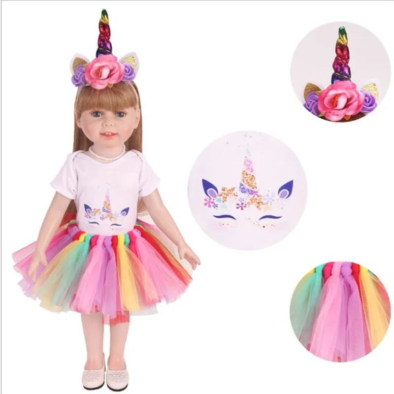 

Doll Clothes Fit 18 inch Born Doll Color Yarn skirt Unicorn Hair Belt New Baby Accessories For Baby Birthday Festival Gift