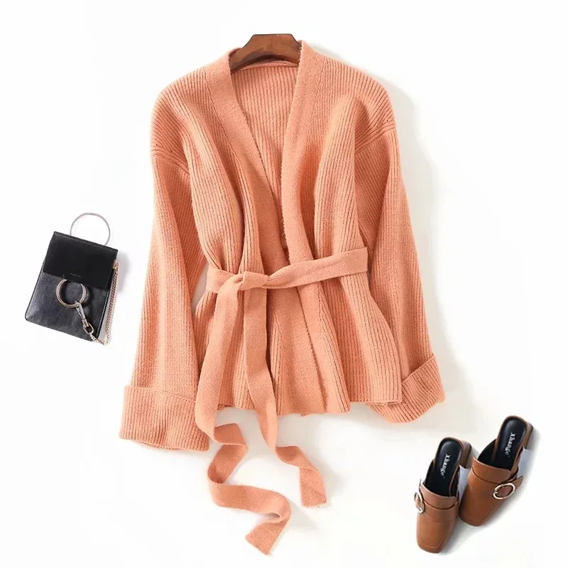 Autumn Winter Women Chic Fleece Cardigan Solid V Neck Knitted Sweaters Warm Casual Coat |