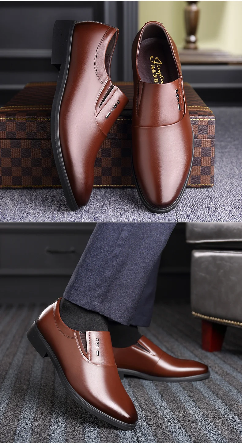 QZHSMY Increase Men Dress Italian Shoes Black Slip-on Man Shoes Leather Genuine Spring Autumn