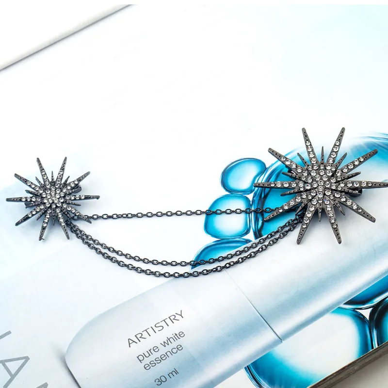 Хрустальные двойные Броши звезды звенья цепи брошь Снежинка булавки золотого