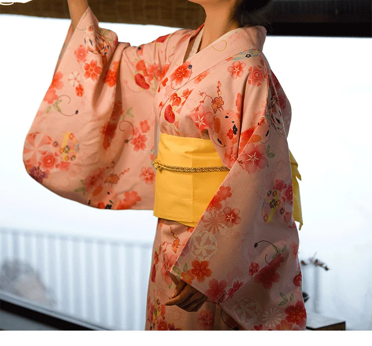 

Женское платье в стиле юката, длинное розовое платье с цветочным принтом и сумочкой, 2019