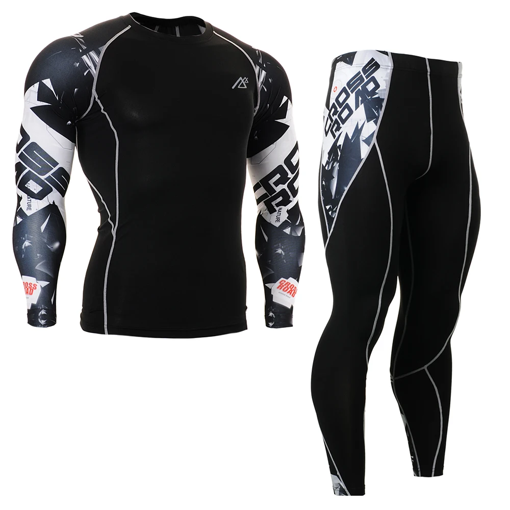 

New Yoga Clothing Set Men's Compression Shirts&Tights Workout Fitness Set Skin-Tight Gym Training MMA