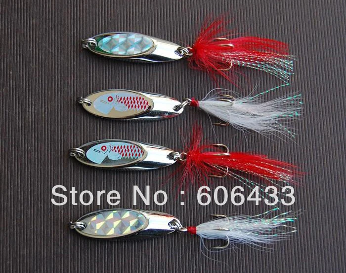 

Fishing Spoon Lure Treble Feather Hook Spinner wire baits red feather 21g