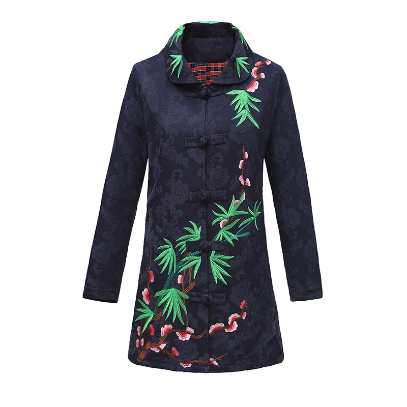 Элегантное весеннее Женское пальто с вышивкой в национальном стиле длинная