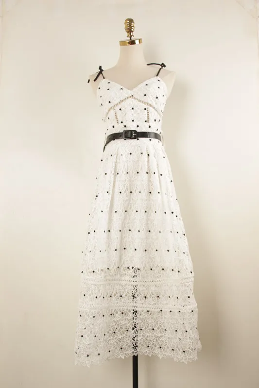 Женское длинное платье-Автопортрет белое кружевное платье средней длины в