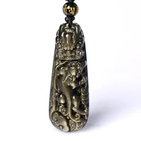 jewelry natural ice gold obsidian carving dragon head pendant with chain amulet brave troops pendant necklace for women men