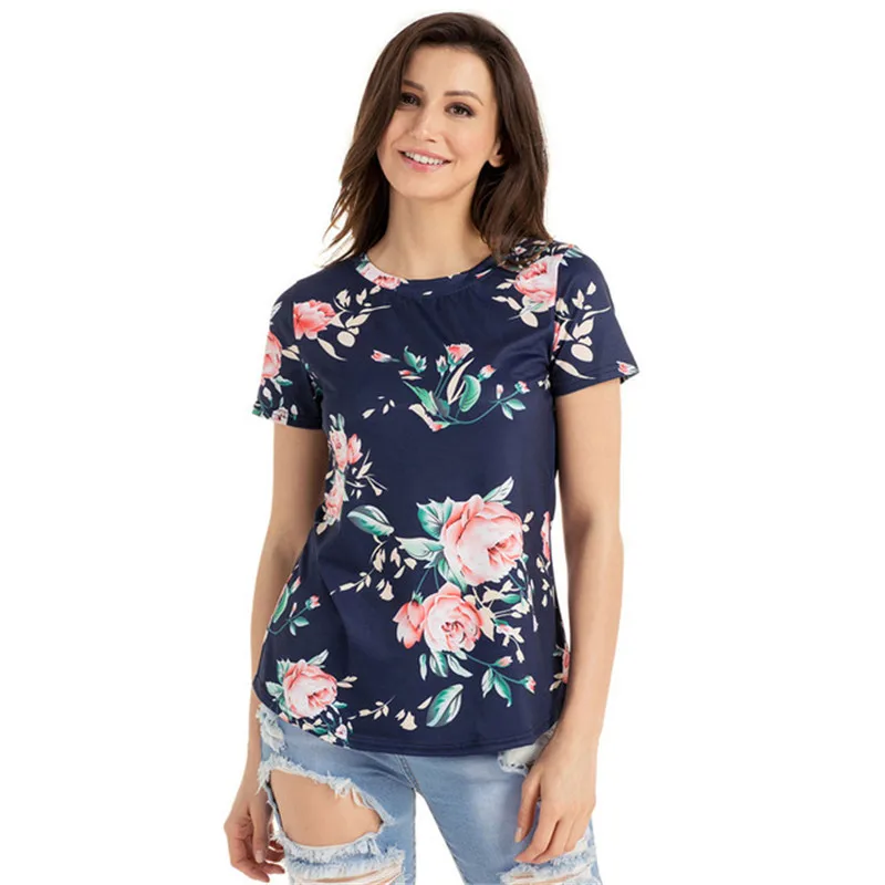 Новое поступление женская летняя повседневная футболка с цветочным принтом