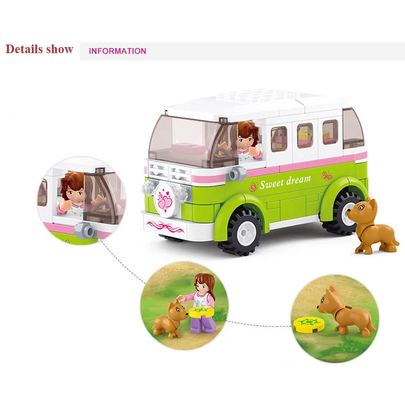 

Brand New Pink Dream Series Building Blocks Station Wagon Bus Model DIY Creative toys for gilrs gift