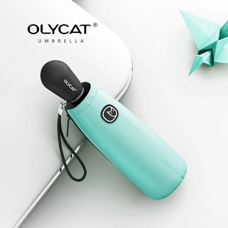 green OLYCAT красочные мини-зонтик дождь Для женщин пять складной зонтик дети Anti UV Путешествия Зонтик Ветрозащитный карман ясно зонтик - Цвет: green
