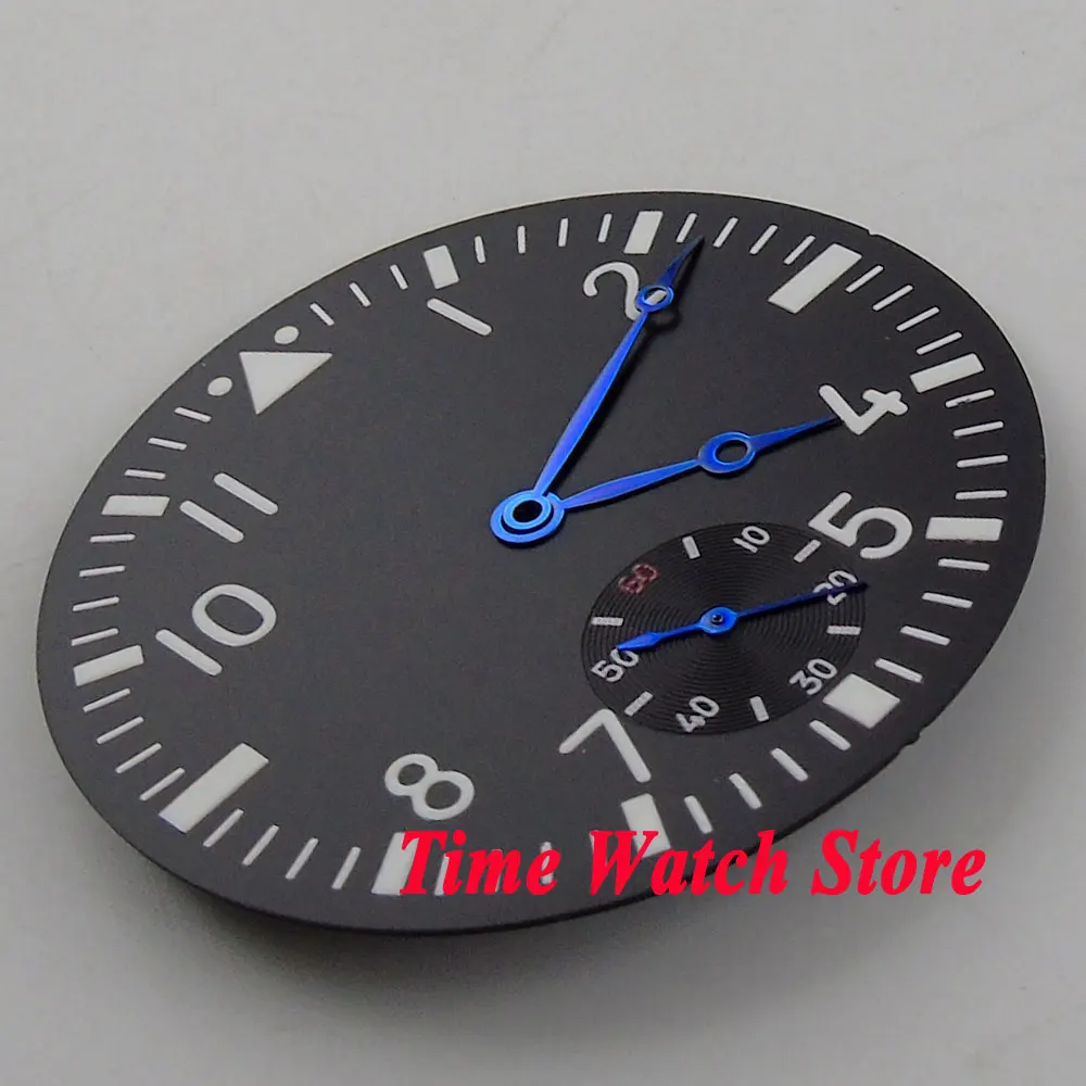 Циферблат 38 9 мм черный циферблат синие стрелки светящиеся часы 6498 ручной