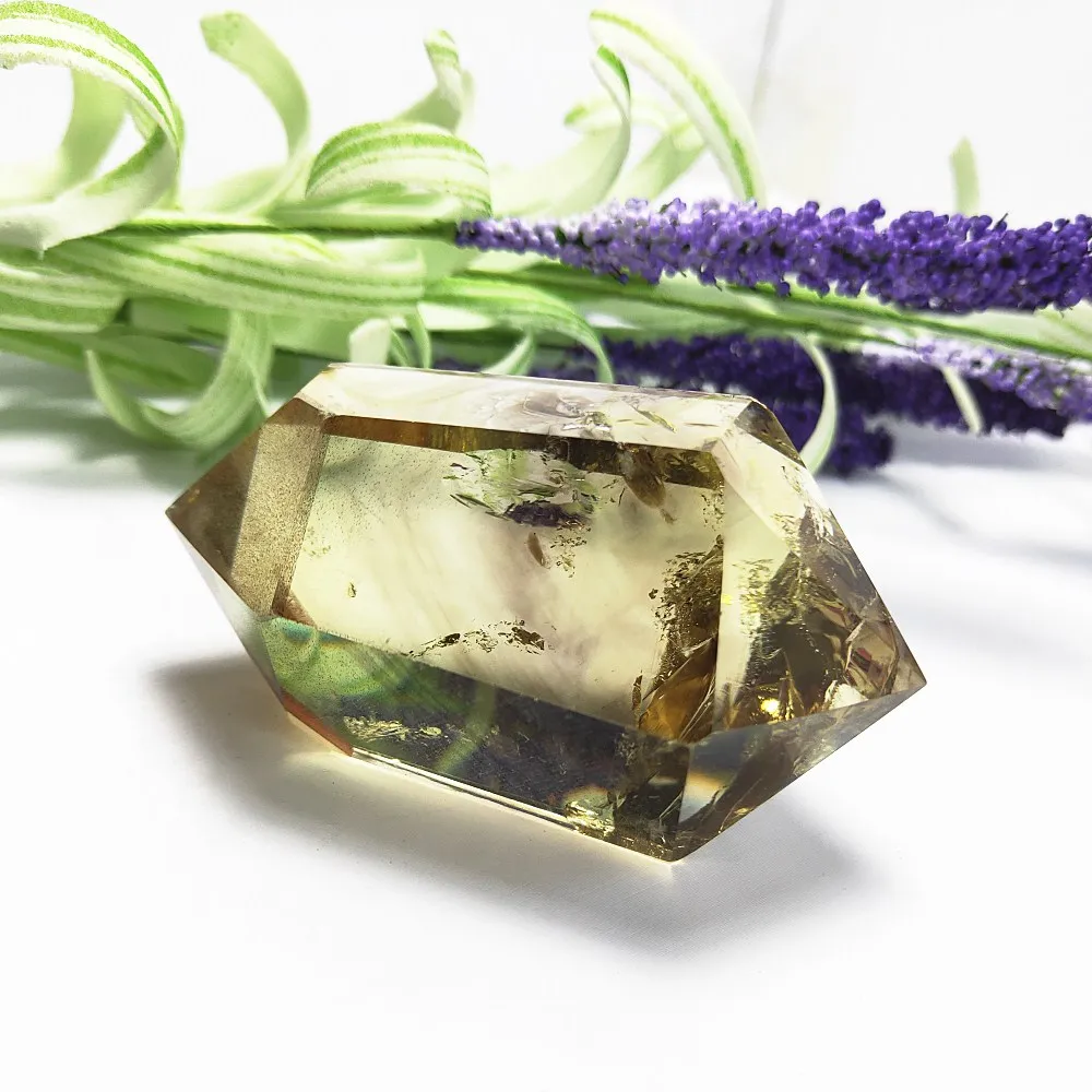 Радуга! Натуральный цитрин Кварцевая палочка желтые кристаллы шестиугольные