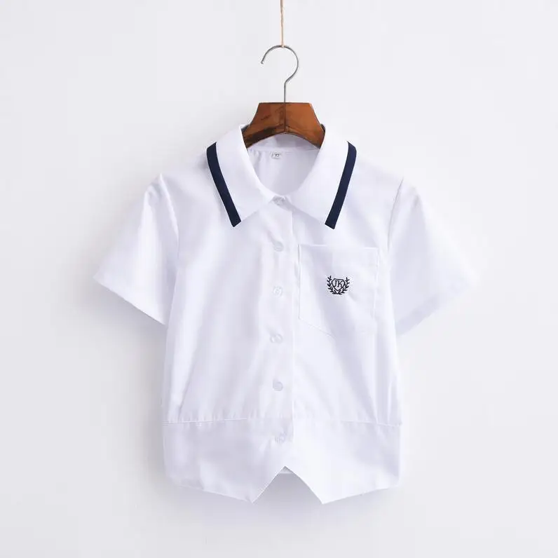 Милая японская школьная форма JK короткая белая блузка с вышивкой academy воротник