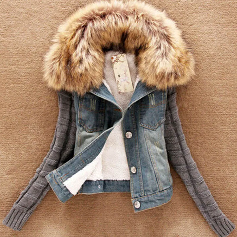 Женская осенне-зимняя джинсовая куртка Облегающая джинсовое пальто весенние