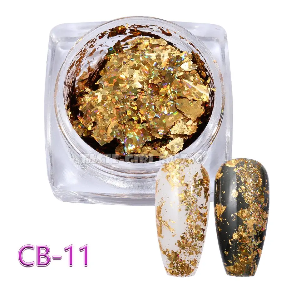 12 Grid/Set or 1 JAR Colorful Aluminum Irregular Holographic Glitter Foil Sequin Powder Nail Mirror Flake Paillette Manicure DIY - Color: CB11