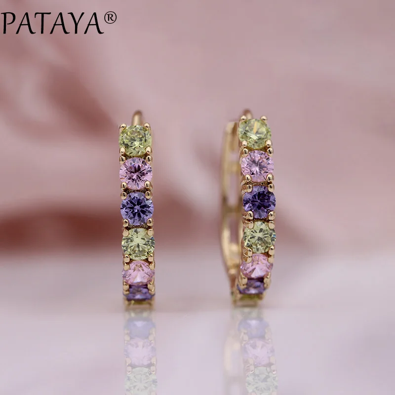 PATAYA, Новое поступление 585, розовое золото, разноцветные, Круглые, зеленые, натуральный циркон, свисающие серьги для женщин, свадебные ювелирные изделия, красивые серьги - Окраска металла: E2