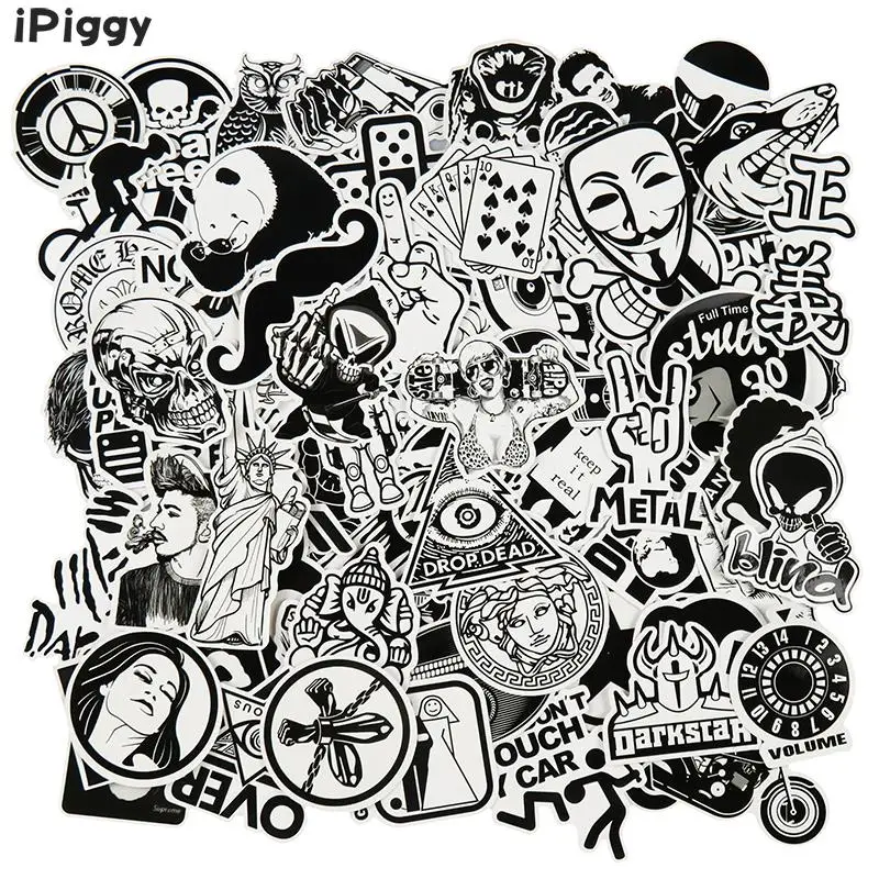 100 шт/50 шт черно-белая наклейка крутой Doodle DIY стикер s багаж скейтборд искусственная кожа для автостайлинга Deacals мотоцикл ноутбук