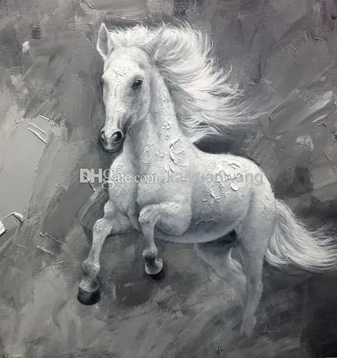 100% hand-painted black beauty animal oil painting on canvas for home decoration and white horse 1pc | Дом и сад