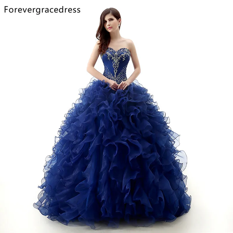 Forevergracedress 2017 реальные фотографии Королевский синий Quinceanera платье пикантные