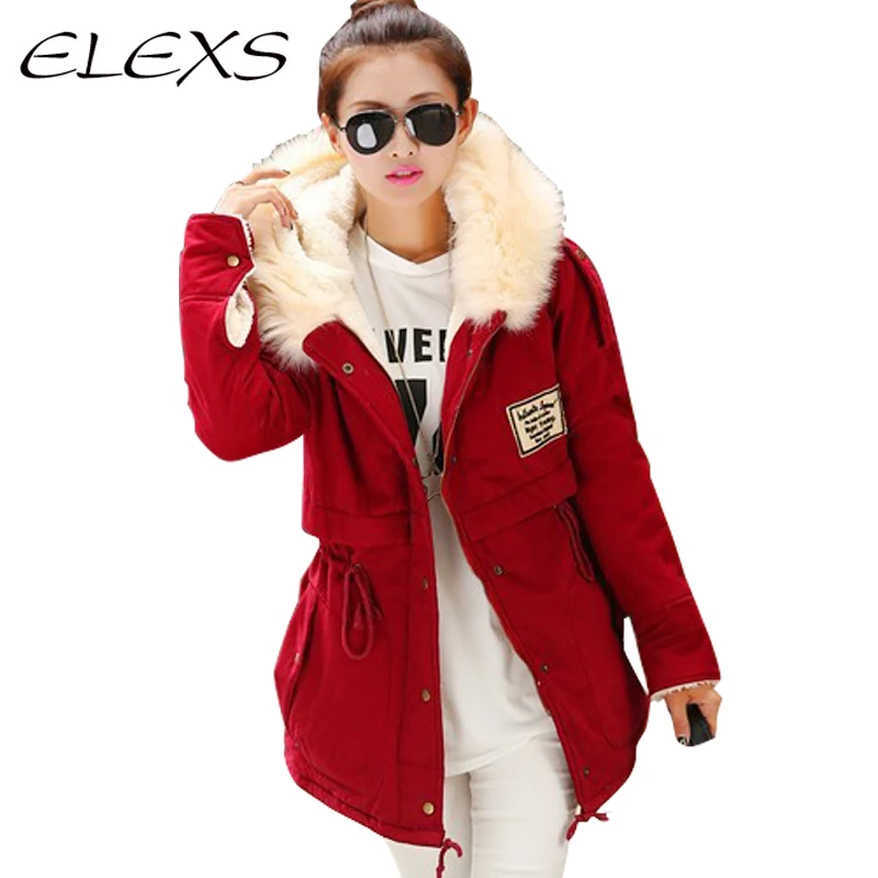 Elexs New Fashion Winter Women Fur Hooded Zipper Embellished Fleece Inside Military Casual Coat outerwear Parkas | Женская одежда