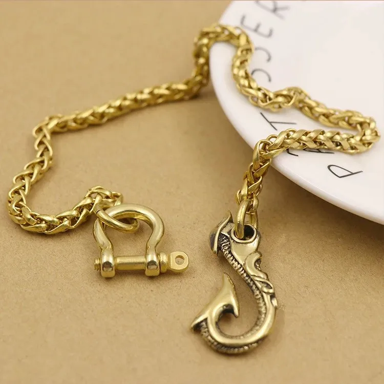 

40/50/60cm Solid Brass Metal Wallet Belt Chain Trousers Jeans Wallet Chain Keychain Metal Buckle Clips Snap Hook DIY Accessories