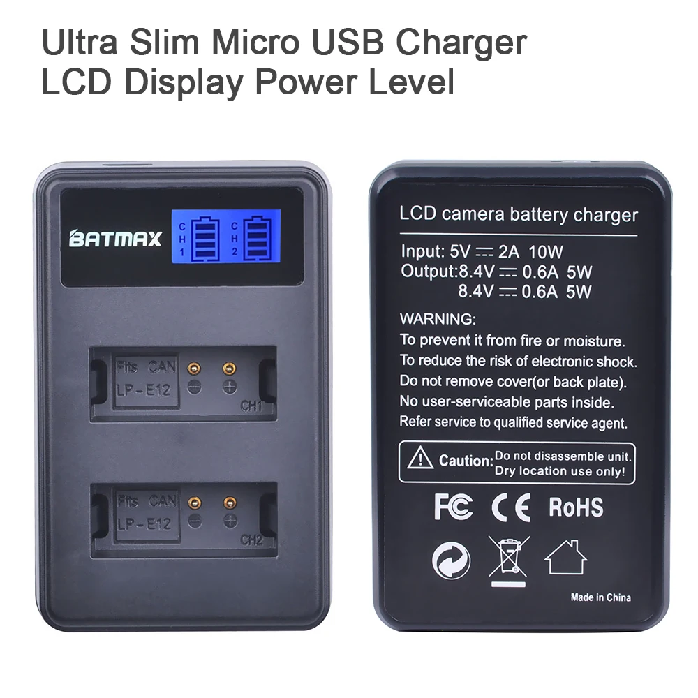 Batmax 1 шт. LPE12 LP E12 ЖК дисплей Dual USB Зарядное устройство для цифровой однообъективной