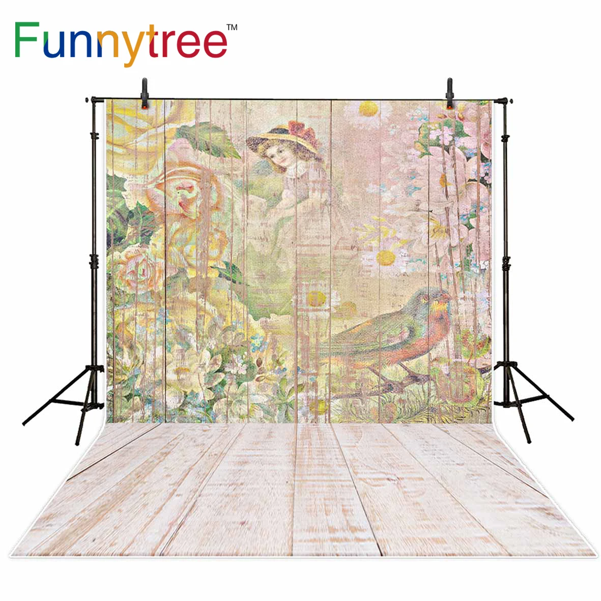 Фотофон Funnytree абстрактный весенний деревянный цветок птица девушка винтажный