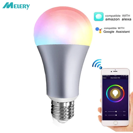 Wifi-патрон, умный свет светодиодный лампы E27 60 Вт эквивалент теплый белый RGB динамический микрофон с Echo Alexa, Google Assistant, для iOS и Android телефон