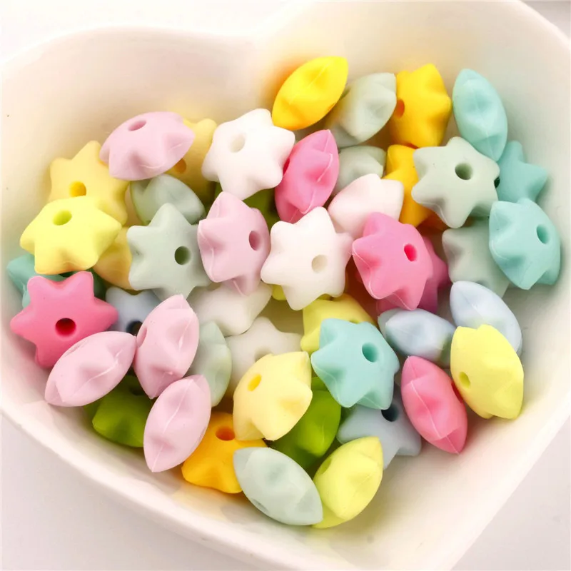 Sweet Mix Color 100 шт пищевого силикона шестиугольные звездочки для прорезывания зубов 10 мм Силиконовые Бусины, бижутерия своими руками цепочка для соски - Цвет: Sweet Mix Color