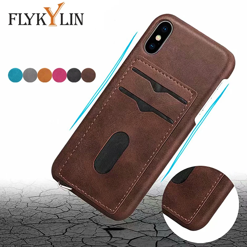 FLYKYLIN Case For iphone XS Max Phone Cases Apple X XR 6S 6 7 8 Plus Back Cover Retro Credit Card Coque Leather Capa |