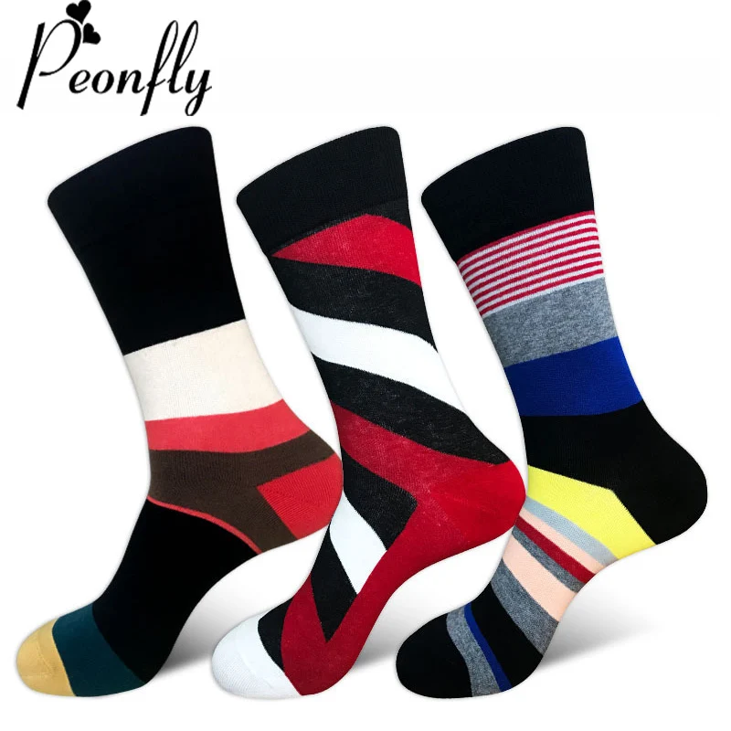 peonfly люди комфортно сжатия мужские короткие смешные счастливые полосатые носки