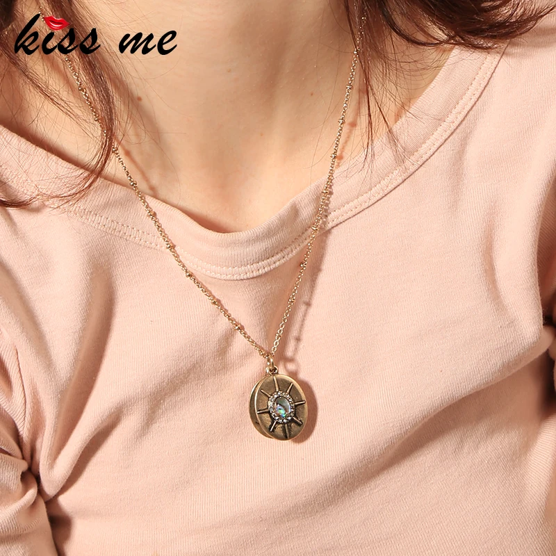Женское Ожерелье с круглым кулоном KISS ME винтажное ожерелье из сплава буквенным