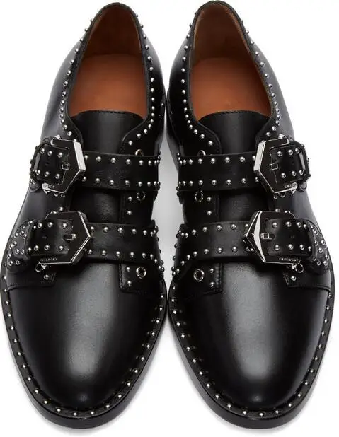 Женские ботильоны на плоской подошве черные кожаные ботинки в стиле панк с