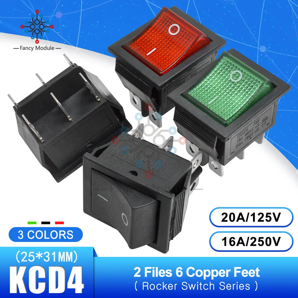 KCD4, 125 В, 25*31 мм, 2 файла, 6 контактов, кулисный переключатель, выключатель питания, сенсорный выключатель, тип корабля, светильник, 16A, 250 В, 30A, 125 В