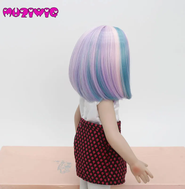 Heat resistant fiber short blue pink purple blended girl style doll wigs for 18'' Height American accessories | Игрушки и хобби