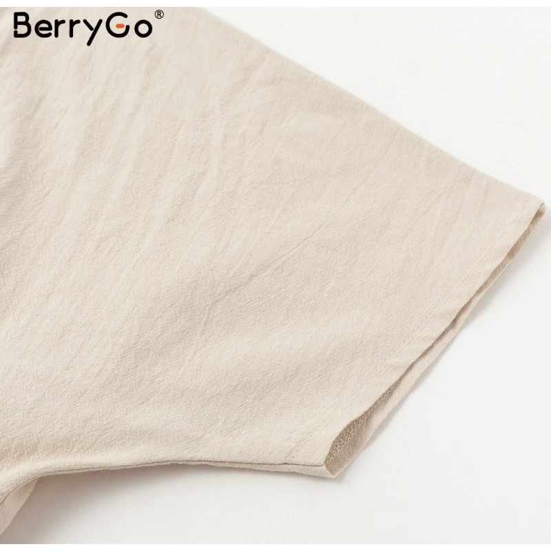 BerryGo, сексуальные женские платья с v-образным вырезом, льняное платье, Ретро стиль, короткий рукав, на пуговицах, мини платье, Повседневная Уличная одежда, летнее платье, vestido