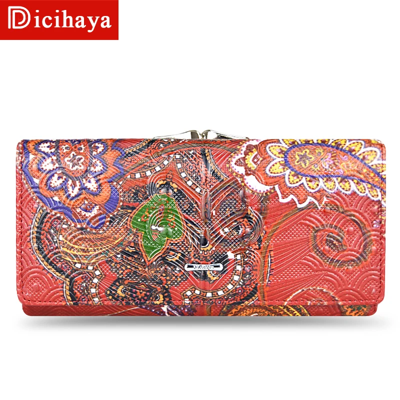 DICIHAYA, женские кожаные кошельки, Длинный кошелек, Воловья кожа, несколько держателей карт, клатч, бумажник с тиснением, большая вместительность, A41-207
