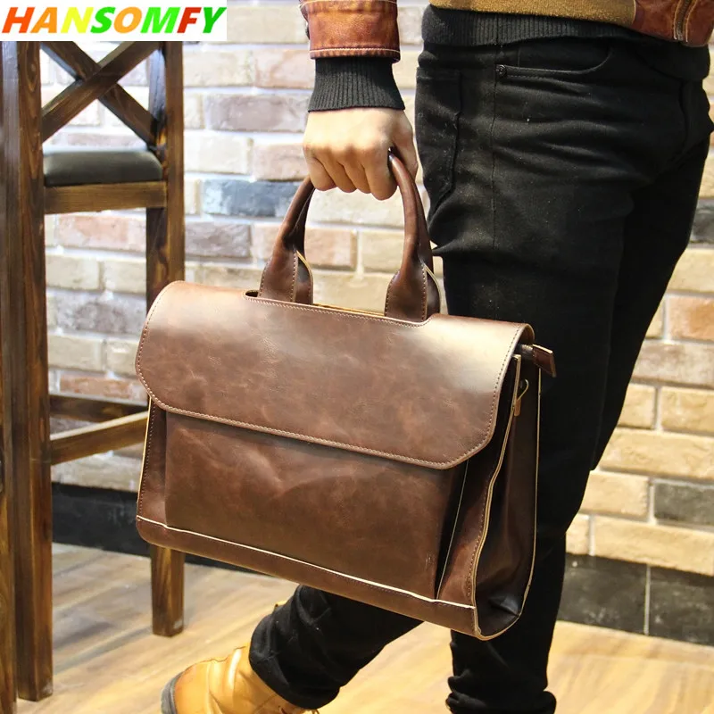 Новые мужские сумки, мужской портфель, сумка для компьютера, файл, посылка, crazy horse, кожа, сумка через плечо, 14 дюймов, для ноутбука, портфели