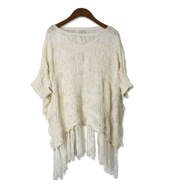 2018 Autumn Women Knitted Mesh Shirt Tassel Batwing Sleeve Loose Top Femme Korean Style Blouse Plus Size Clothing | Женская одежда