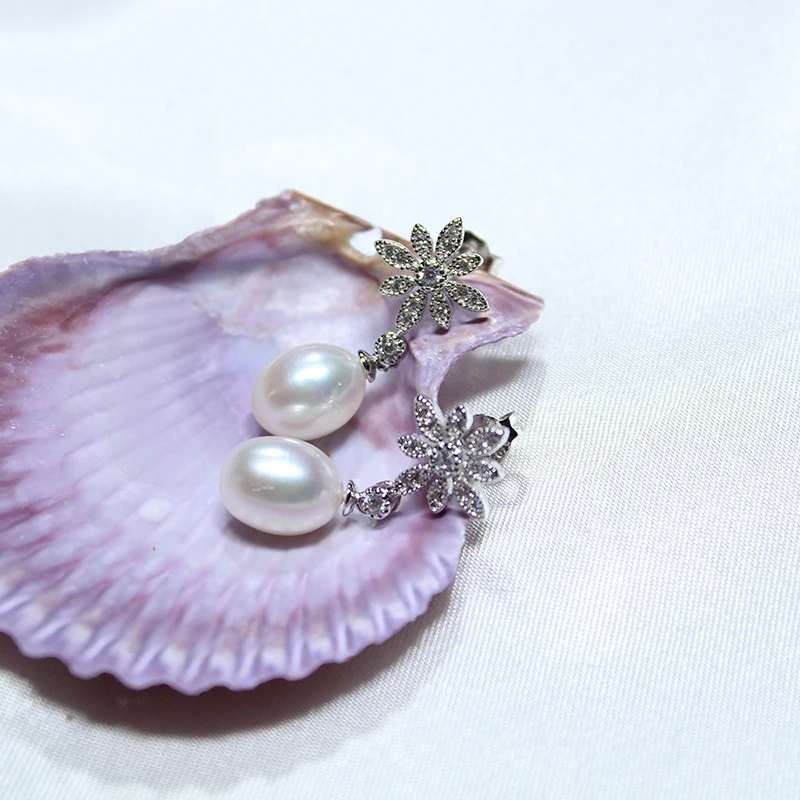 YIKALAISI 2017 100% натуральный пресноводный жемчуг длинные серьги 8 9 мм настоящий