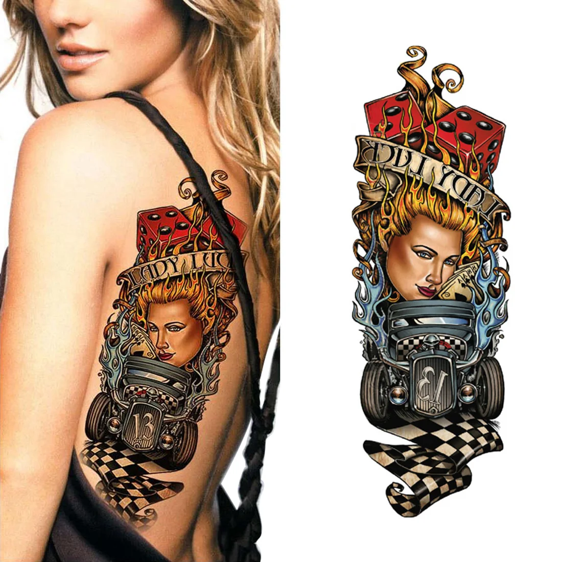 

Waterproof Temporary Tattoo Sticker Full Arm Large Skull Old School Tatoo Stickers Flash Fake Tattoos for Men Women Tattoo