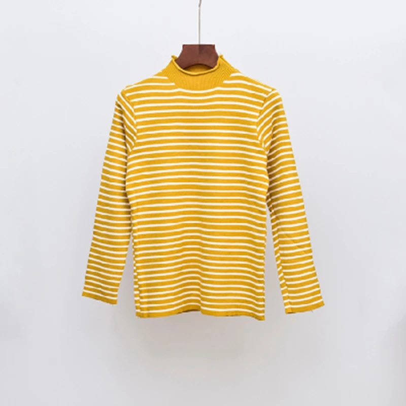 New 2018 Women Striped Bottoming Knitted Shirt Classic Turtleneck Sweater Long-sleeved Pullover Female 7 Colors Spring Autumn | Женская