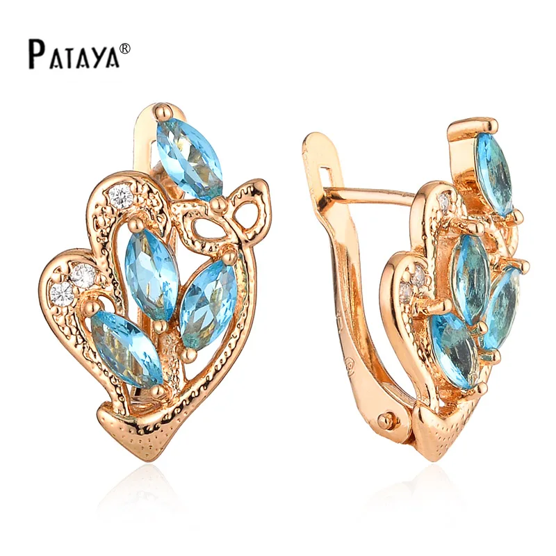 blue PATAYA, оливково-зеленые Винтажные серьги, 585, розовое золото, синяя бабочка, дизайнерские серьги с винтовой застежкой, женские свадебные ювелирные серьги-капли - Окраска металла: blue