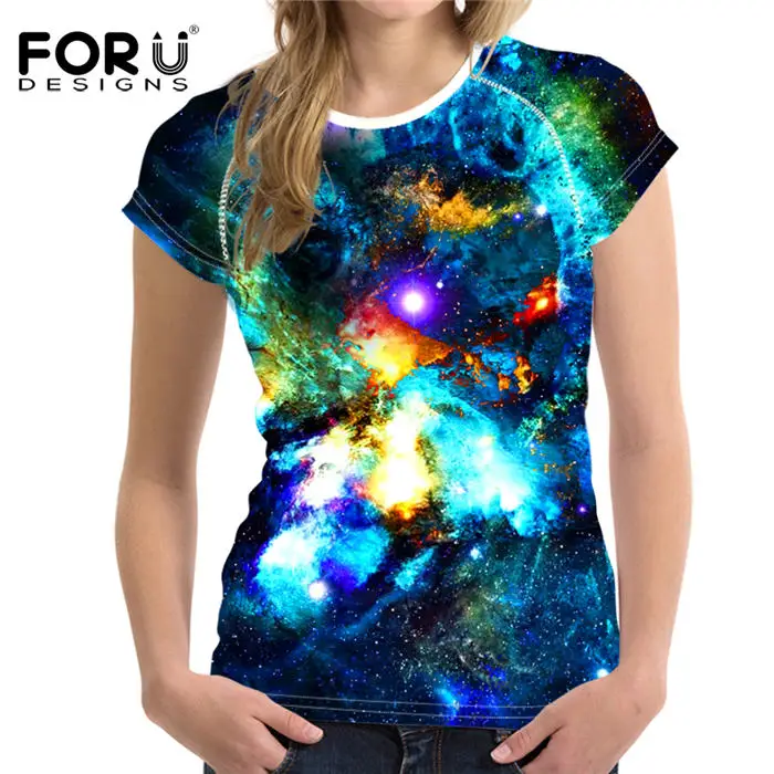 FORUDESIGNS/Яркая футболка с 3D Галактикой, Женская Повседневная классная облегающая одежда с изображением Луны и космоса для девушек, женские топы, летняя футболка XXL - Цвет: CA5181BV