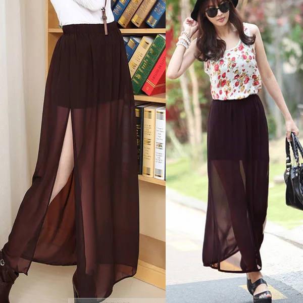 Женская Прозрачная Юбка-макси из шифона черная плиссированная длинная Юбка с