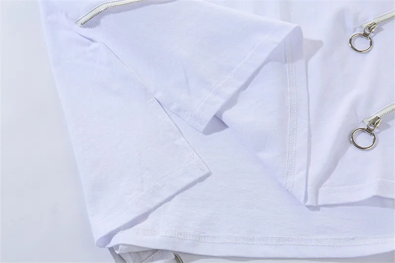 2019 футболка большого размера Летняя короткая на молнии свободная в стиле хип хоп