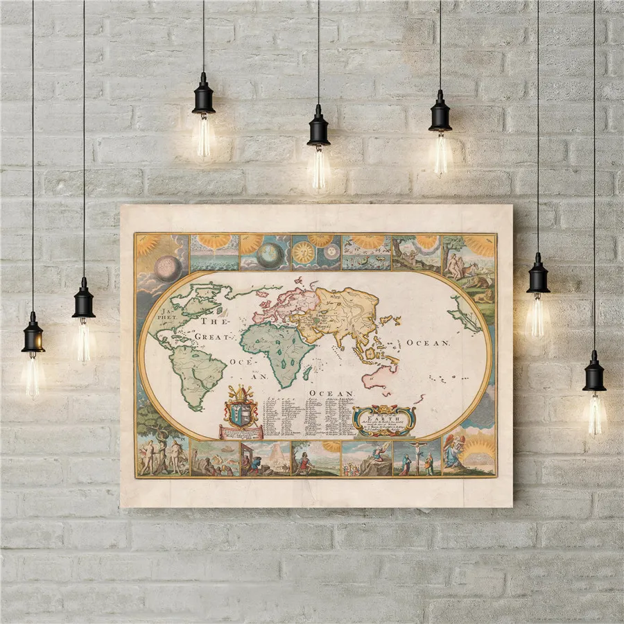 Классическая Карта мира холст печать для дома декоративные наклейки гостиной