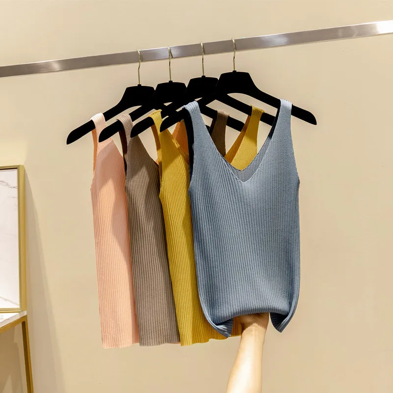 Женский трикотажный жилет летние майки топы с v образным вырезом Женская Базовая