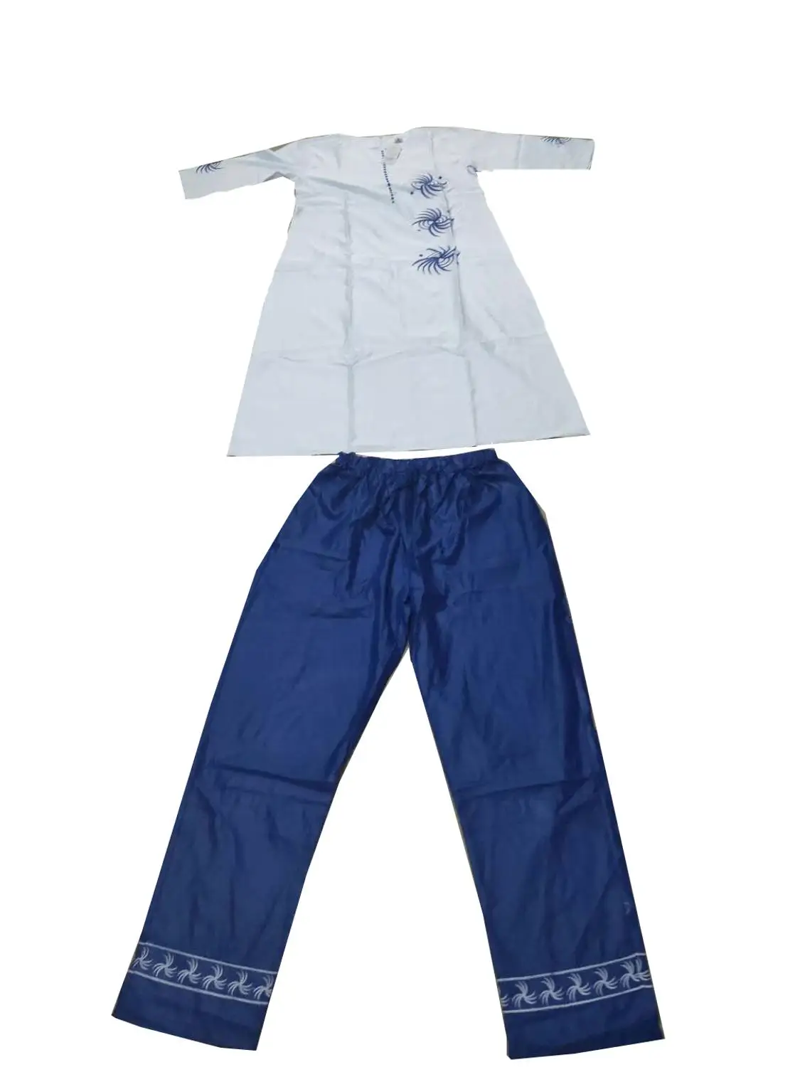 White blue 3 предмета в комплекте комплект модные африканские одежда для женщин платья Брюки шарф Набор Базен riche халат вышивка африканские одежды S2946 - Цвет: White blue
